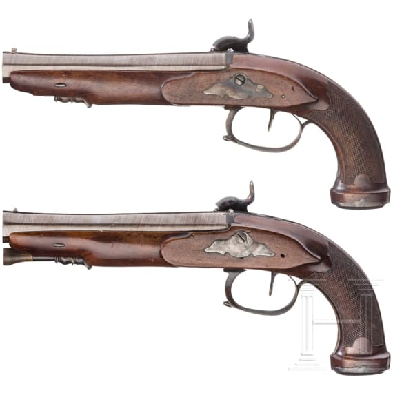 A pair of percussion pistols, Hilaire, Sedan, ca. 1820