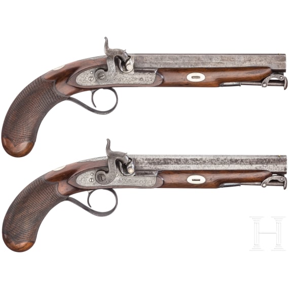 A cased pair of percussion pistols, Edward & William Bond, London, circa 1840