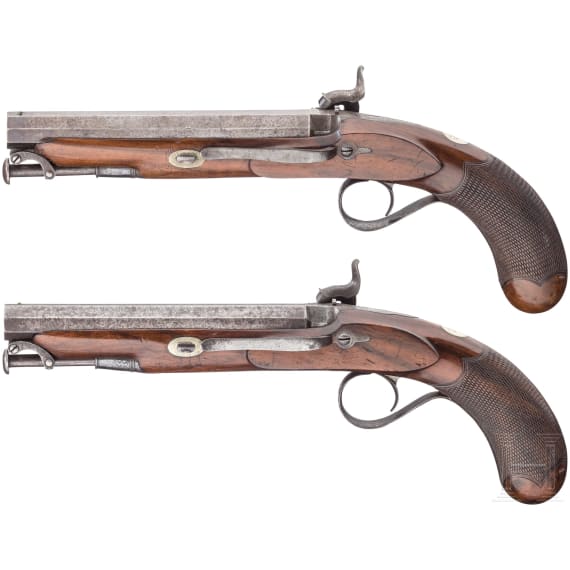 A cased pair of percussion pistols, Edward & William Bond, London, circa 1840