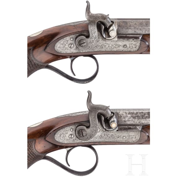 A cased pair of percussion pistols, Edward & William Bond, London, circa 1840