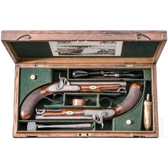 A cased pair of percussion pistols, Edward & William Bond, London, circa 1840