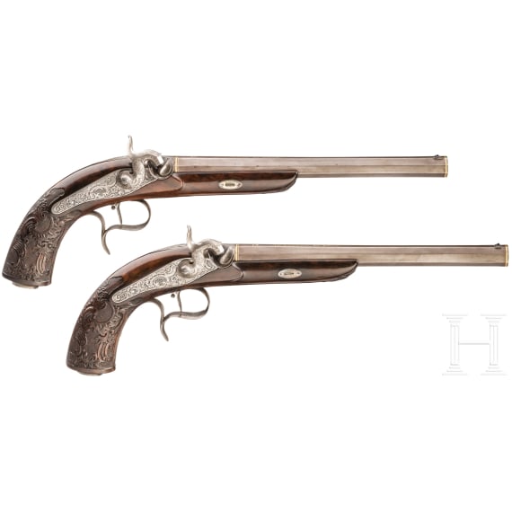 A cased pair of percussion pistols, Lebeda, Prague, circa 1840/50