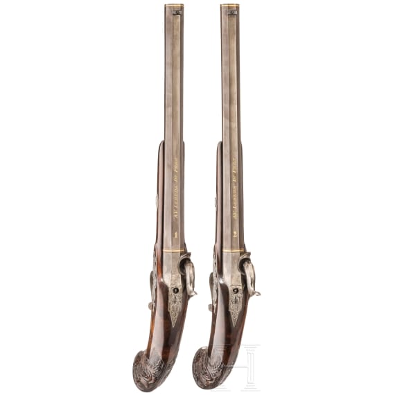 A cased pair of percussion pistols, Lebeda, Prague, circa 1840/50