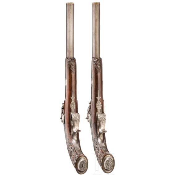 A cased pair of percussion pistols, Lebeda, Prague, circa 1840/50