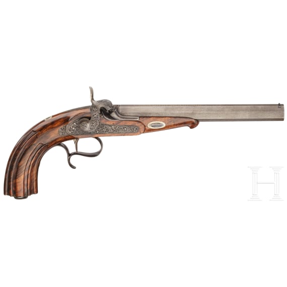 A cased percussion pistol, Ulrich Roos & Sohn, Stuttgart, circa 1850