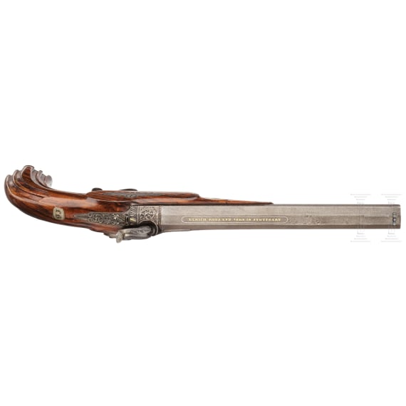 A cased percussion pistol, Ulrich Roos & Sohn, Stuttgart, circa 1850