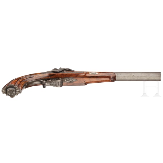 A cased percussion pistol, Ulrich Roos & Sohn, Stuttgart, circa 1850