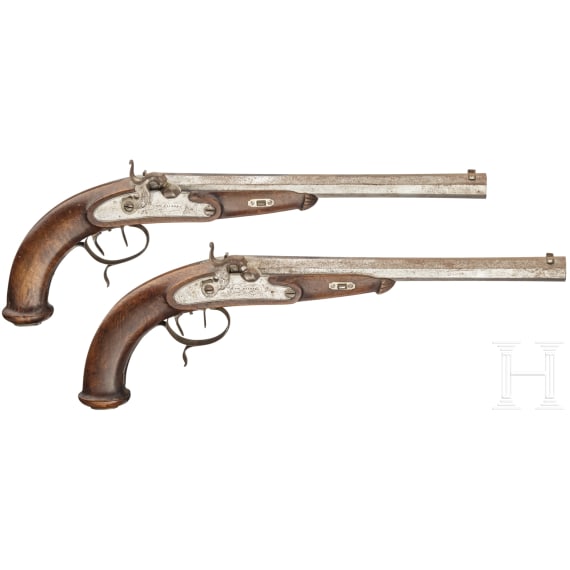 A pair of percussion pistole by Leithner in Isch, ca. 1850