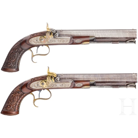 A cased pair of deluxe percussion pistols, Joseph Charles Reilly, London, circa 1850