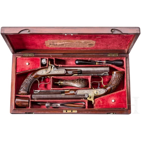 A cased pair of deluxe percussion pistols, Joseph Charles Reilly, London, circa 1850