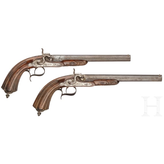 A cased pair of percussion pistols by Geerinckx in Paris, ca. 1850