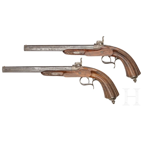 A cased pair of percussion pistols by Geerinckx in Paris, ca. 1850