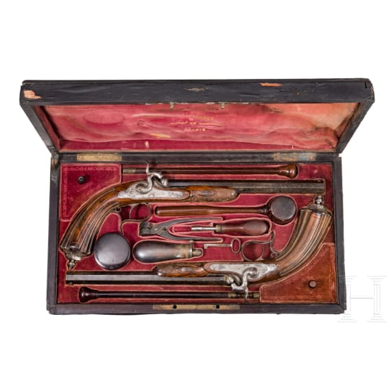 A cased pair of percussion pistols by Geerinckx in Paris, ca. 1850