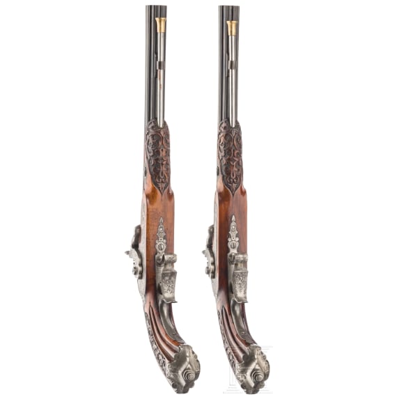 A cased pair of percussion pistols, Francotte of Li&egrave;ge, circa 1850