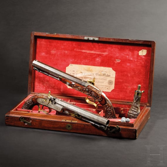 A cased pair of deluxe percussion pistols, Joseph Charles Reilly, London, circa 1850