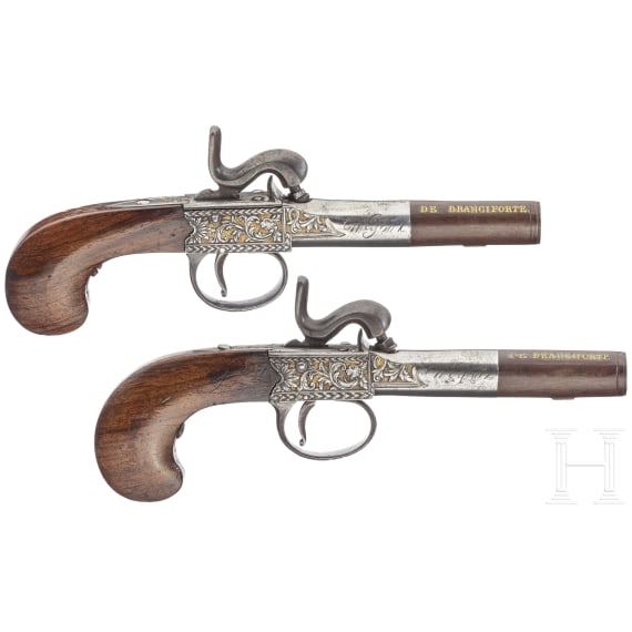 A pair of percussion terzerols, Ibarzabal in Eibar, circa 1850