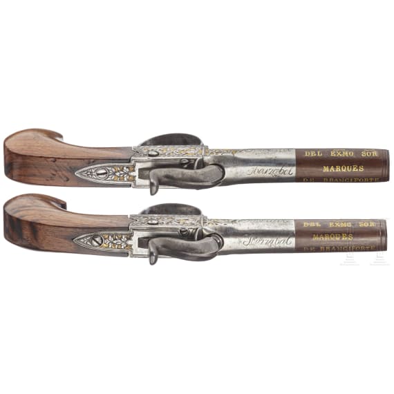 A pair of percussion terzerols, Ibarzabal in Eibar, circa 1850