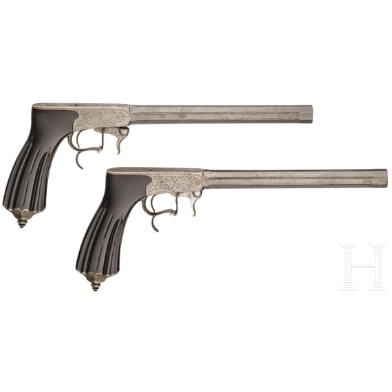 A cased pair of underhammer target pistols, Cusson et Rossignol of Clermont-Ferrand, circa 1855