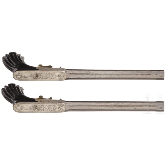 A cased pair of underhammer target pistols, Cusson et Rossignol of Clermont-Ferrand, circa 1855