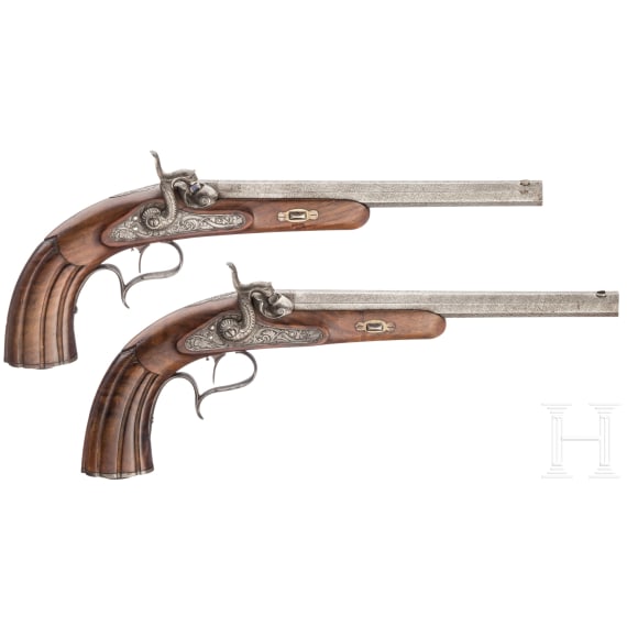 A cased pair of percussion pistols, G. O. Nerkl, Grossenhain/Saxony, circa 1860