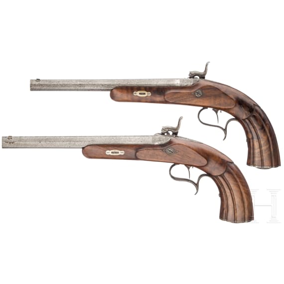 A cased pair of percussion pistols, G. O. Nerkl, Grossenhain/Saxony, circa 1860