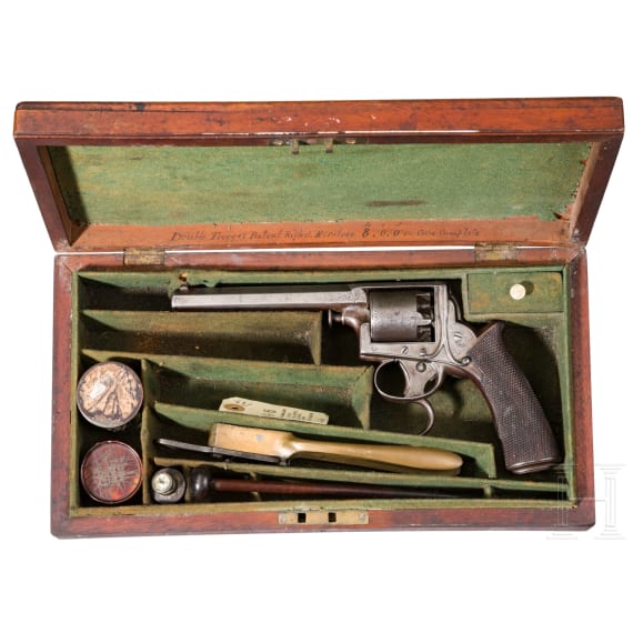 A cased Tranter system Adams double trigger percussion revolver