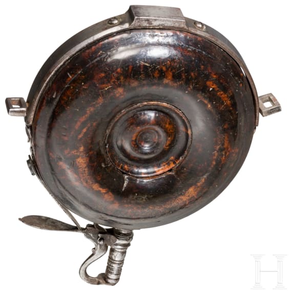A turned wooden powder flask, German, ca. 1620