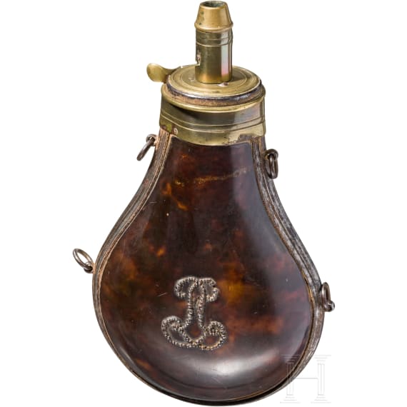 A tortoise shell powder flask, France, end of 18th century