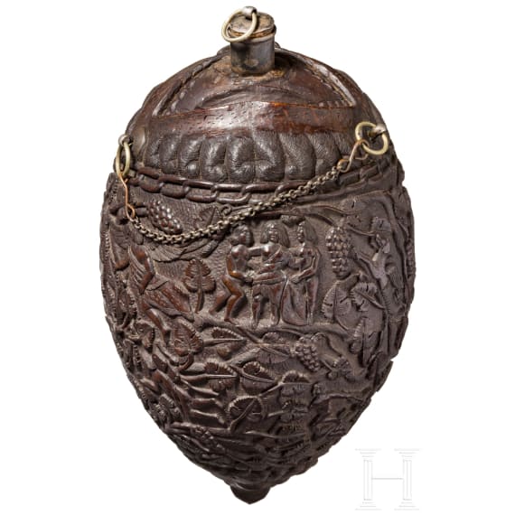 A Dutch-Colonial, probably Indonesian coconut powder horn, 19th century