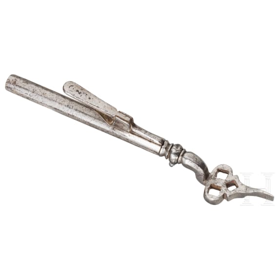 A combined wheel-lock spanner with powder-measure, 1st half of the 17th century