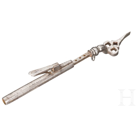 A combined wheel-lock spanner with powder-measure, 1st half of the 17th century