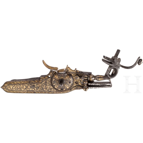 A German gold-inlaid wheel lock, circa 1680
