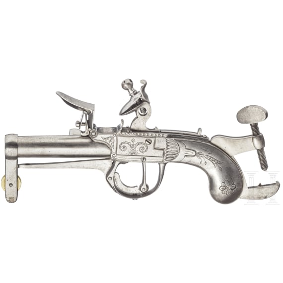 A full metal flintlock shooting trap, ca. 1800
