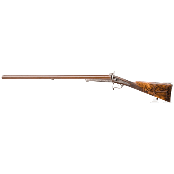 A Damascus steel pinfire side-by-side shotgun by Leopold Bernard, Paris 1877