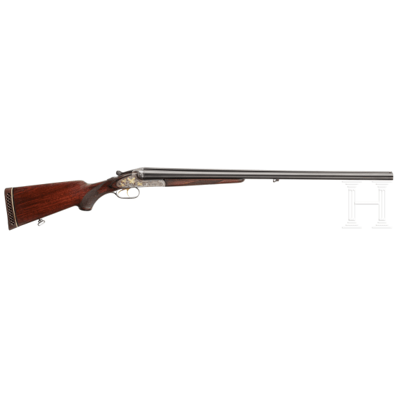 A Merkel double-rifle with Zeiss scope, and a side-by-side shotgun barrel set with case