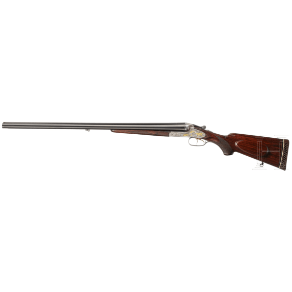 A Merkel double-rifle with Zeiss scope, and a side-by-side shotgun barrel set with case