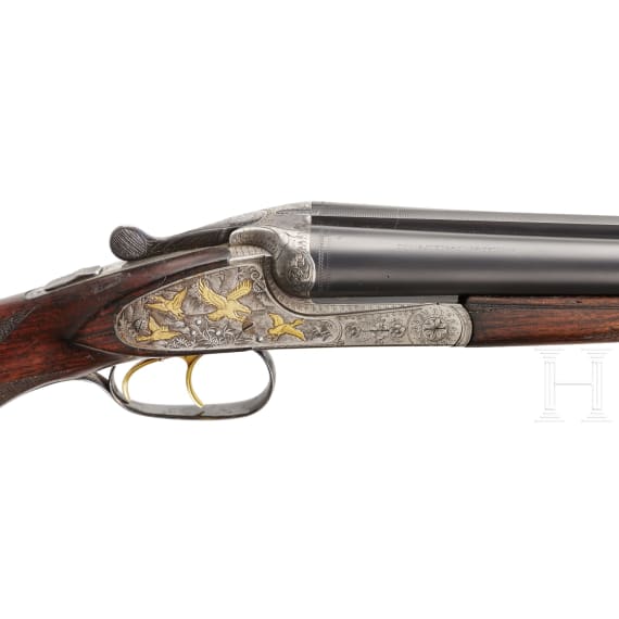A Merkel double-rifle with Zeiss scope, and a side-by-side shotgun barrel set with case