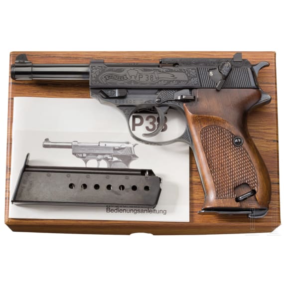 A Walther P 38 Ulm all steel version, engraved and polished with box