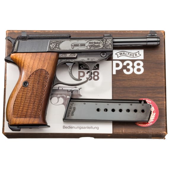 An engraved Walter P38 Ulm all steel version, commemoration model "100 years Walther" in box