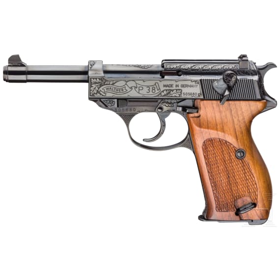 An engraved Walter P38 Ulm all steel version, commemoration model "100 years Walther" in box