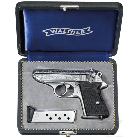 A cased engraved and chrome plated Walther PPK-L Ulm