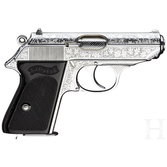 A cased engraved and chrome plated Walther PPK-L Ulm