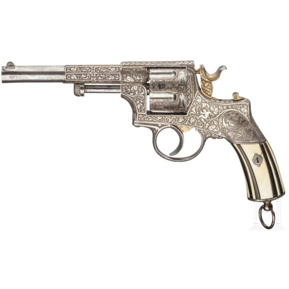 A Revolver Chamelot Delvigne, engraved, nickel-plated, with ivory grips, circa 1872