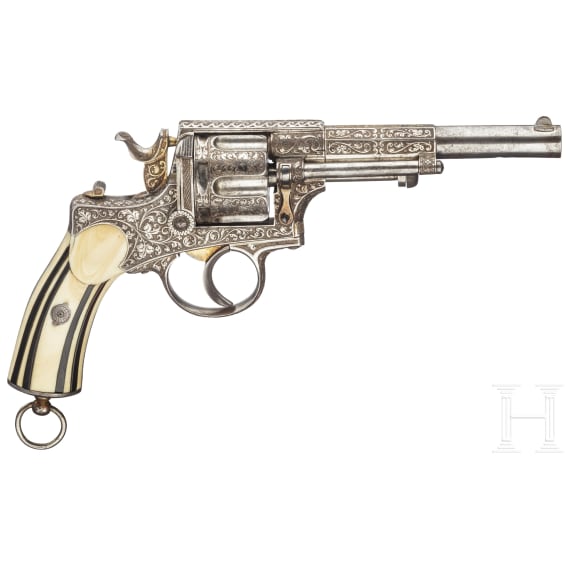 A Revolver Chamelot Delvigne, engraved, nickel-plated, with ivory grips, circa 1872