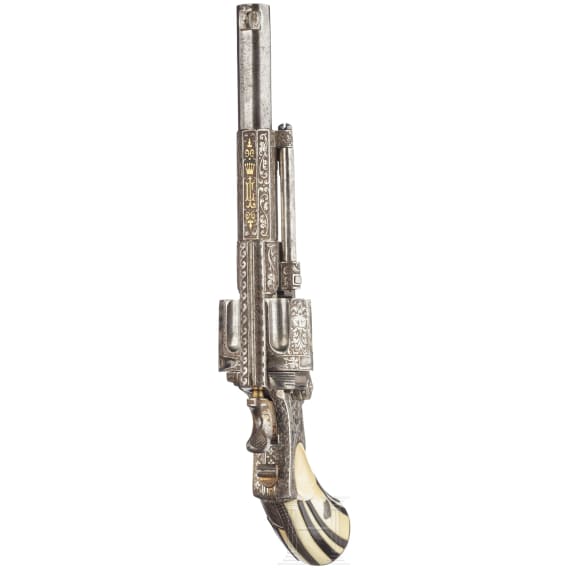 A Revolver Chamelot Delvigne, engraved, nickel-plated, with ivory grips, circa 1872