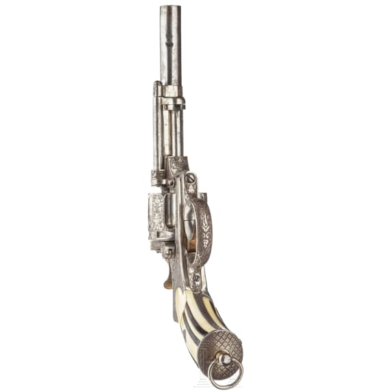 A Revolver Chamelot Delvigne, engraved, nickel-plated, with ivory grips, circa 1872