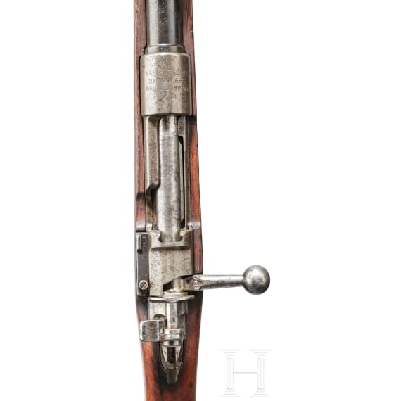 A rifle 98, Mauser 1915, marked "EWB", modified for blank-firing