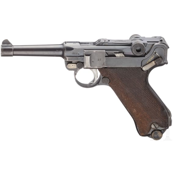 A pistol 08, Erfurt 1918 with holster and two magazines with matching numbers