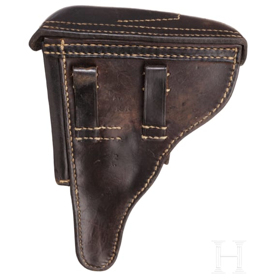 A pistol 08, Erfurt 1918 with holster and two magazines with matching numbers