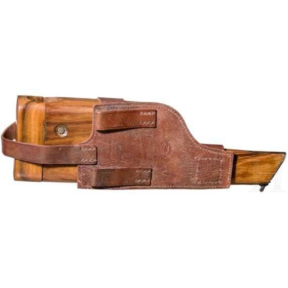 A holster stock for a Mauser C 96 with leather straps (repro)